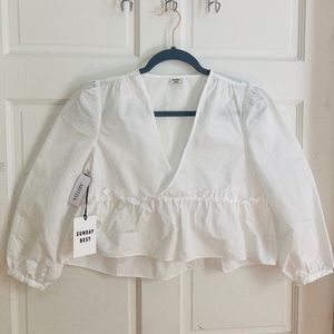 NWT Aritzia Sunday Best White Jinx Cropped Blouse